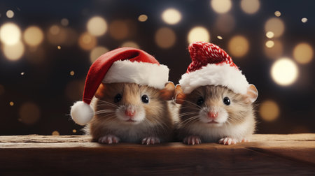 Hamster in santa costume, festive holiday wildlife photography.Created with Generative AI technology.の素材