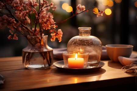 Set up a scene with warm and romantic lighting effects, creating an intimate atmosphere.Created with Generative AI technology.の素材