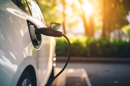Electric Car Charging, Eco-Friendly Transportation Innovation.Created with Generative AI technology.の素材