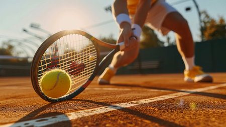 Intense Tennis Match on a Sunny Day, Skilled Athlete in Motion.Created with Generative AI technology.の素材