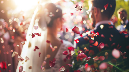 Romantic Outdoor Wedding Celebration, Bride and Groom's Special Day.Created with Generative AI technology.の素材