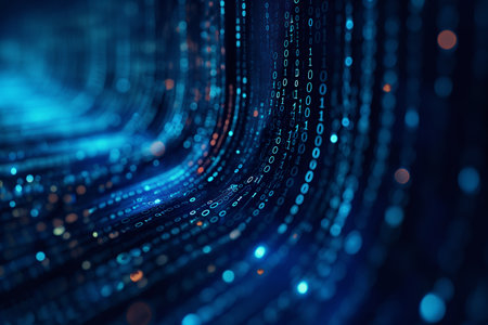 Futuristic Binary Code Background for Tech Concepts and Data Visualization.Created with Generative AI technology.の素材