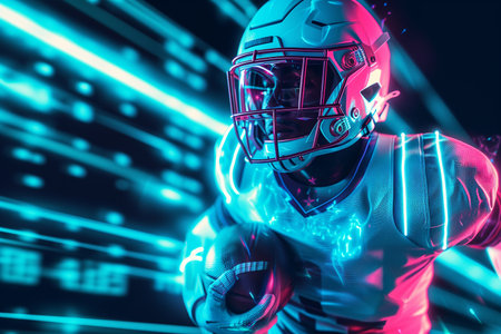 Futuristic American Football Banner with Holographic Gear .Created with Generative AI technology.の素材