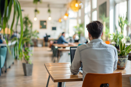 Collaboration in the Workplace, Teamwork with Computers and Tech Devices.Created with Generative AI technology.の素材