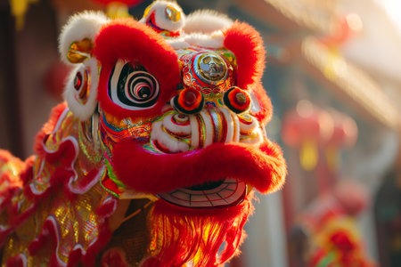 vibrant traditional lion and dragon dances at chinese new year	
.Created with Generative AI technology.の素材