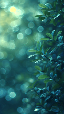 Bokeh Lights Background in Serene Blue and Green with Copy Space.Created with Generative AI technology.の素材