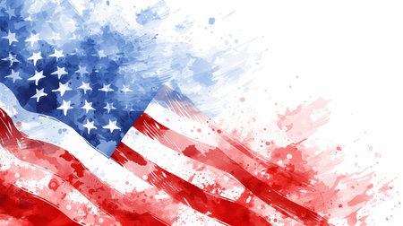 american flag abstract watercolor painting, patriotic usa illustration, independence day banner template.Created with Generative AI technology.の素材