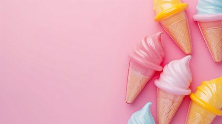 Inflatable Ice Creams, Colorful, Minimalistic Delights for Summer Fun.Created with Generative AI technology.の素材