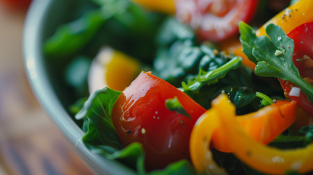 A close-up of a healthy homemade meal, focusing on the textures and colors.Created with Generative AI technology.の素材