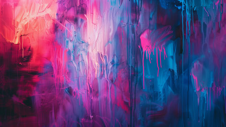 Dynamic abstract painting where vibrant pink and blue hues meld together in a visual symphony of color and texture, evoking emotion and creativityの素材