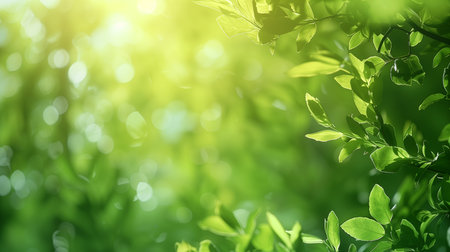 Fresh green leaves bask in the warm, dappled sunlight, embodying the essence of a vibrant, thriving nature.の素材
