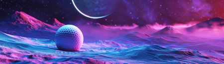 Sci-fi golf ball on an interstellar course, galaxy sky, neon terrain, perfect for futuristic sports adsの素材