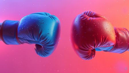 Knockout punch in boxing flat design side view action theme 3D render Tetradic color schemeの素材
