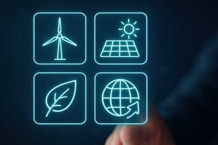 A smart grid technology integrates clean energy sources like wind turbine and solar panel to create efficient and sustainable power system that supports environmental protection and global energyの素材