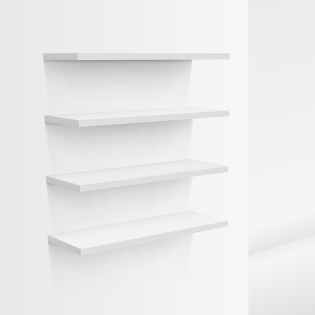 3D Empty White Shop Shelf On Wall.のイラスト素材