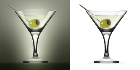 Transparent Glass Goblet With Martini Vermouth Cocktail And Olive. EPS10 Vectorのイラスト素材