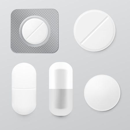 Realistic Set Of Different Pills And Pack.のイラスト素材