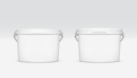 Open And Close White Plastic Bucket Jar For Branding.のイラスト素材