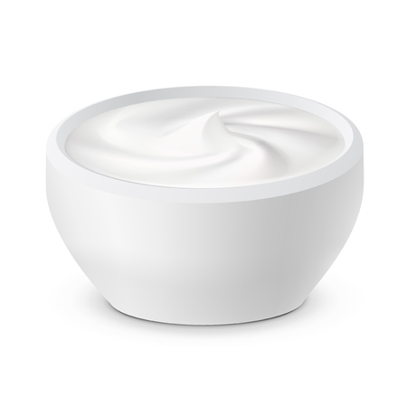 Realistic White Bowl With Sour Cream, Mayonnaise Or Yogurtのイラスト素材