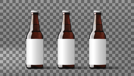 Realistic Clear Transparent Beer Bottles With White Label. EPS10 Vectorのイラスト素材