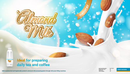 Realistic Advertising 3D Illustration Of Natural Almond Milk. EPS10 Vectorのイラスト素材