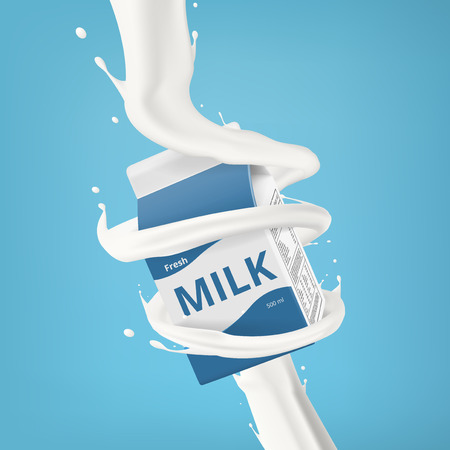 Realistic 3D Milk Carton Packing In Twisted Cream Spiral Jet. EPS10 Vectorのイラスト素材