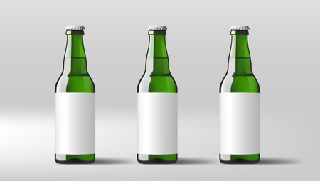 Realistic Clear Beer Bottles With White Label. EPS10 Vectorのイラスト素材