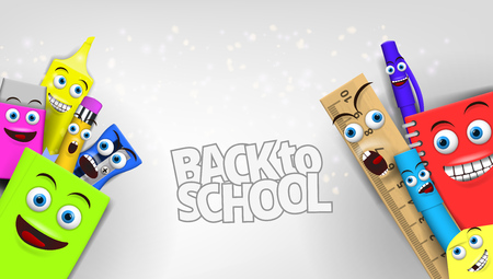 Back to school Template With Funny Cartoon Stationery. EPS10 Vectorのイラスト素材