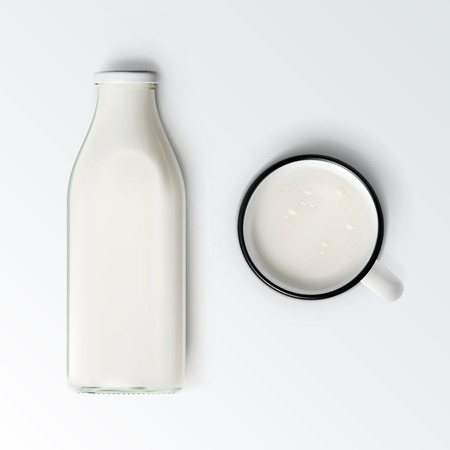 Realistic Milk Bottle And Cup Isolated On White. EPS10 Vectorのイラスト素材