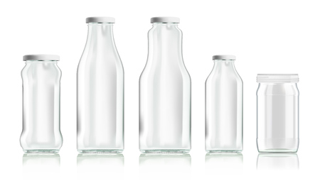 Realistic Transparent Clear Empty Bottles Set Isolatedのイラスト素材