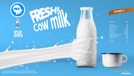 Realistic Transparent Clear Milk Bottle Advertising Template.のイラスト素材
