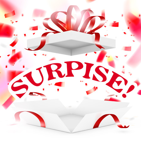 Realistic Surprise Gift Box With Falling Confetti. EPS10 Vectorのイラスト素材