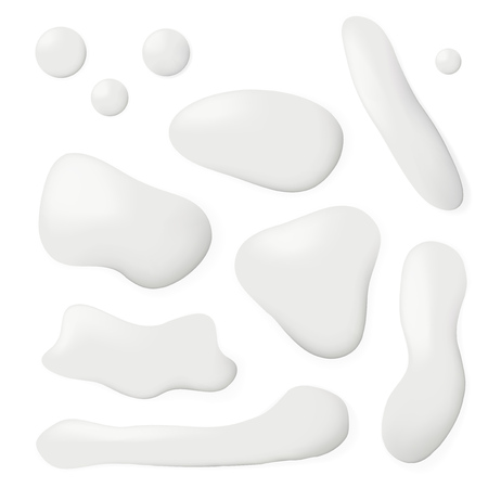 Realistic Spilled Milk Puddle Drips Set. EPS10 vectorのイラスト素材