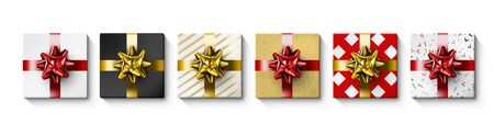 Realistic Gift Box With Ribbon On White Background Set. EPS10 Vector