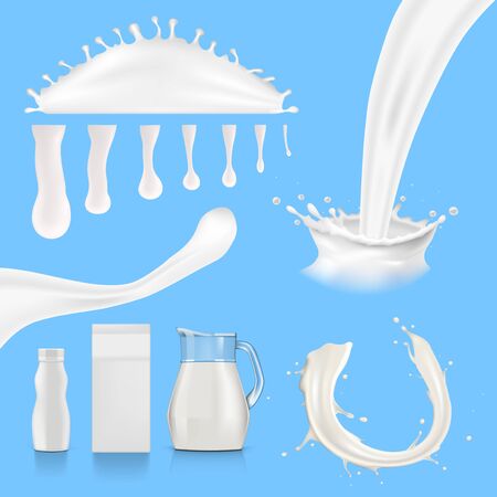 Milk Splashes And Flow Cream Set. EPS10 Vectorのイラスト素材