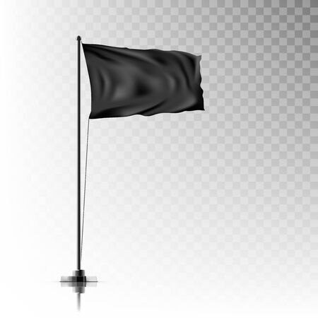 Realistic Black Flag On Steel Pole On Transparent Background. EPS10 Vectorのイラスト素材