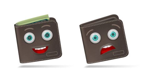 Full And Empty Funny Cartoon Wallet On Whiteのイラスト素材