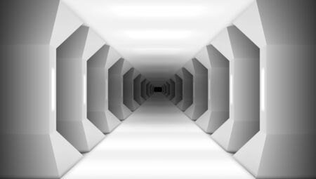 3D Futuristic White Columns Corridor Of Spaceshipのイラスト素材