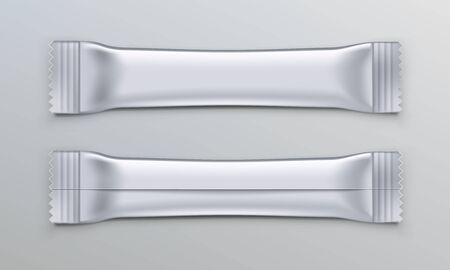 Realistic Glossy Foil Stick Pack For Granulated And Powder Products Like Coffee, Sugar Or Salt. EPS10 Vectorのイラスト素材