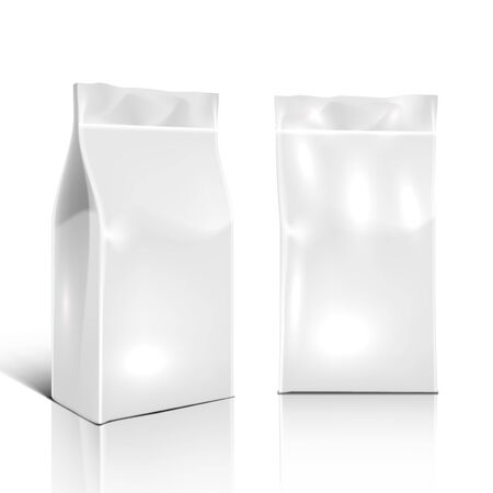 Blank Foil Or Paper Food Stand Up Pouch Snack Sachet Bag Packaging Isolated On White Background. EPS10 Vectorのイラスト素材