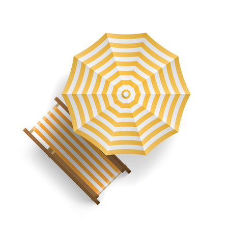 Sun Lounger Under An Umbrella On Beach. Top Viewのイラスト素材