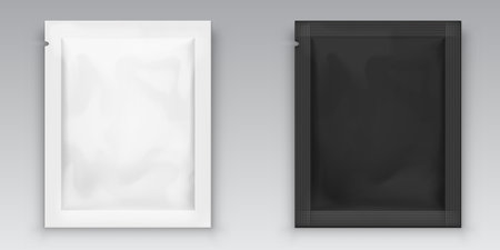 Foil Pouch Packaging. White And Black Sachetのイラスト素材