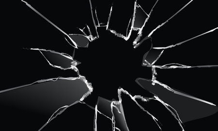Realistic Broken Glass Craked On Black Backgroundのイラスト素材
