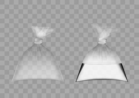 Transparent Plastic Bag Full Of Air And Water Set.のイラスト素材