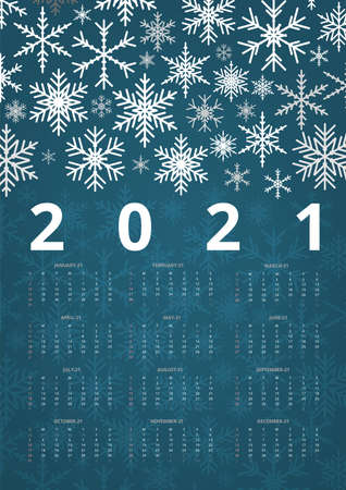 Christmas Modern Simple 2021 Year Calendar. Week Starts On Sunday Template.のイラスト素材
