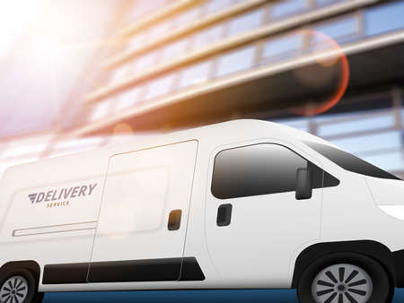 Abstract Delivery Service Truck Trolley And Business Centre On Background.のイラスト素材