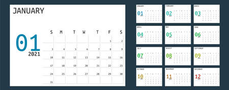 Modern Simple 2021 Year Calendar. Week Starts On Sunday Template.のイラスト素材