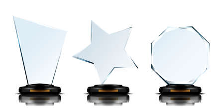 Realistic 3D Blank Glass Trophy Award Set.  Vectorのイラスト素材