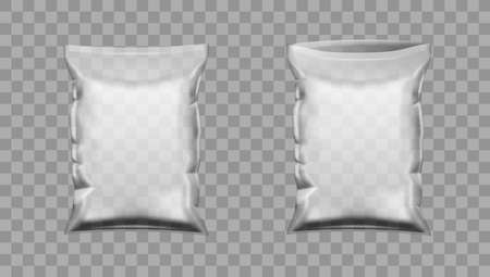 Two Transparent Packaging Open And Close For Snacks, Chips, Sugar, Spices, Or Other Food  Vectorのイラスト素材