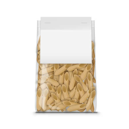 3D Transparent Plastic Pasta Bag With Clear Paper Label.  Vectorのイラスト素材